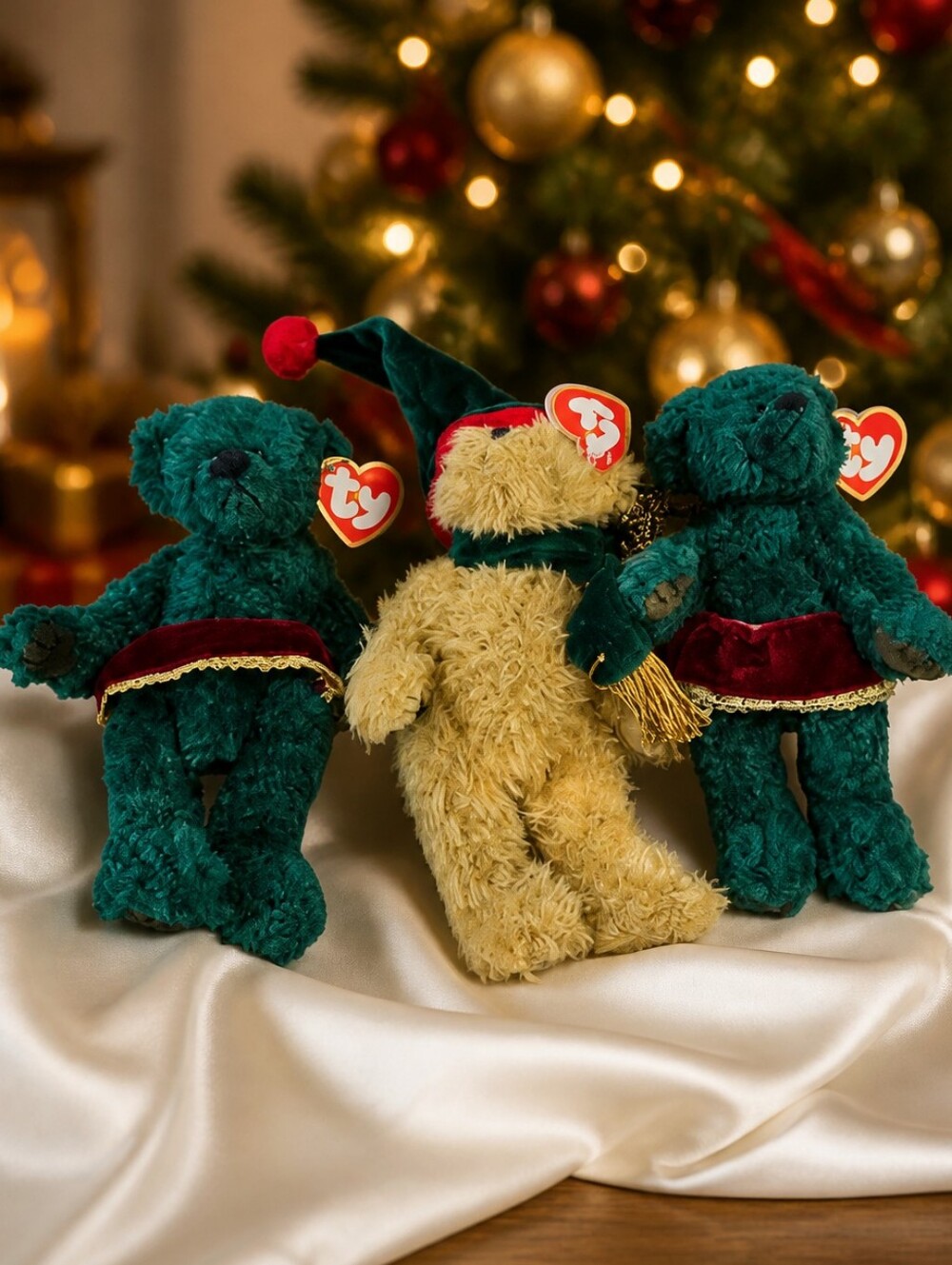 Ty Attic Treasures Bear Lot Laurel Spruce 1993 Vintage Plush Teddy Set 3 Beanies